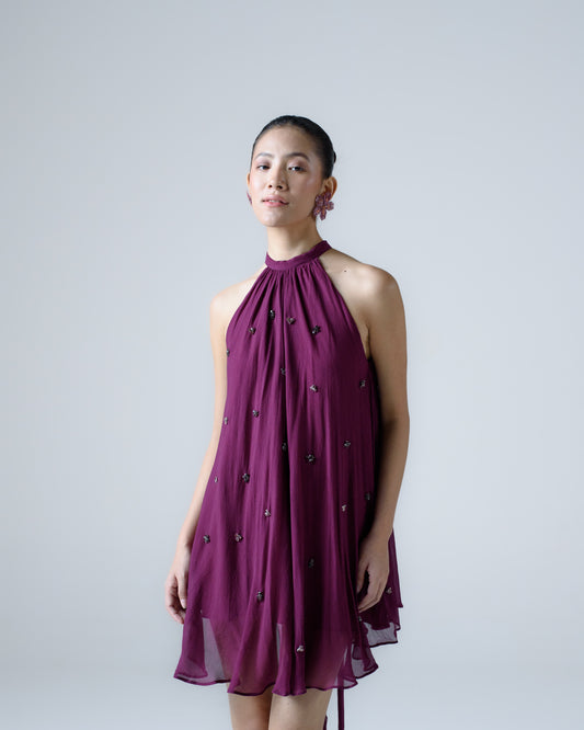 Silk chiffon halter-neck Mini Dress