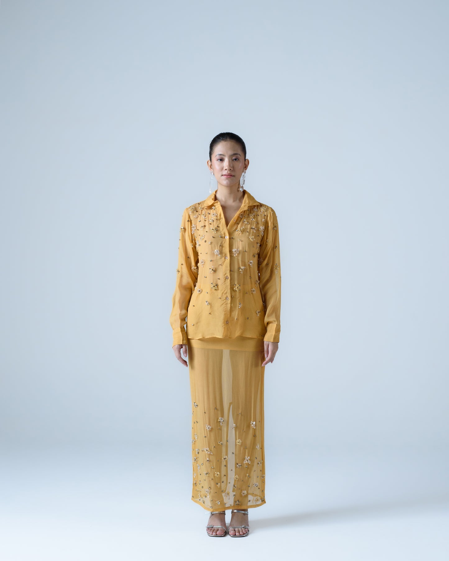 Hand-embellished organza shirt