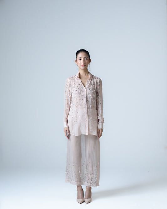 Hand-embellished organza midi skirt