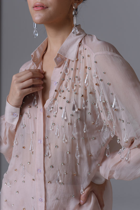Hand-embellished organza shirt