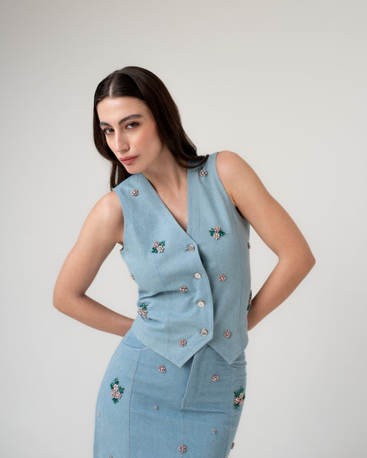 Rosalie Crystal Denim Waistcoat