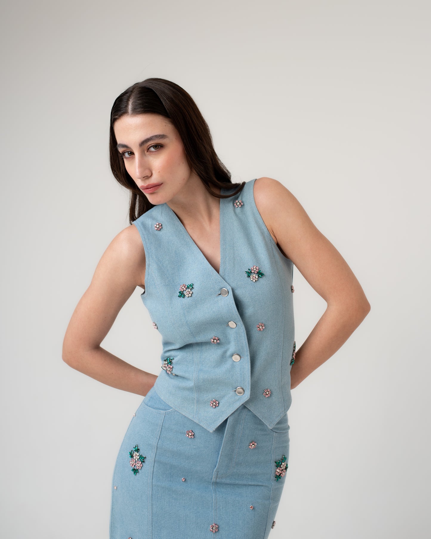 Rosalie Denim Waistcoat and Skirt Co-ord