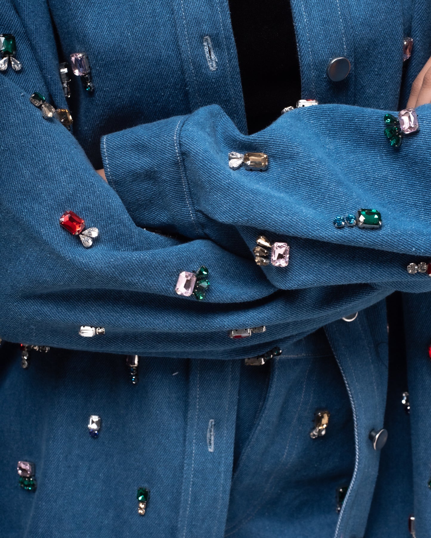 High-waisted straight denim jeans with multi-colour embellishing
