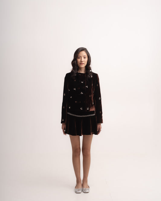 Silk-velvet double breasted jacket with embellishing