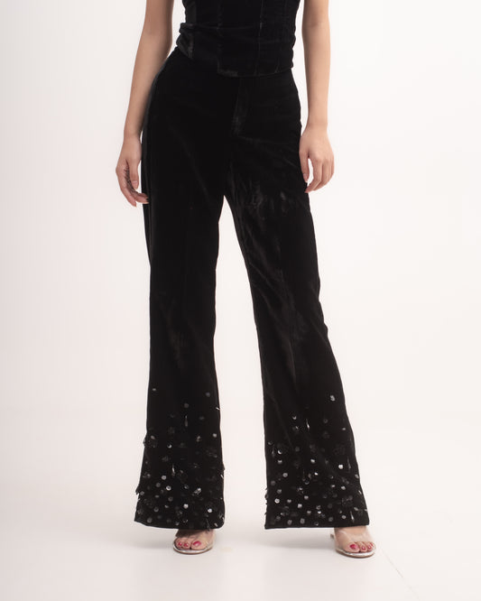 Silk-velvet bootcut trousers with sequin embellishing
