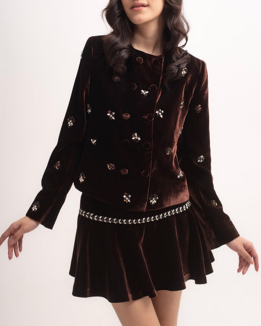 Silk-velvet double breasted jacket with embellishing