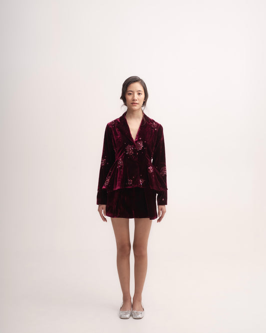 Silk-velvet pleated mini skirt