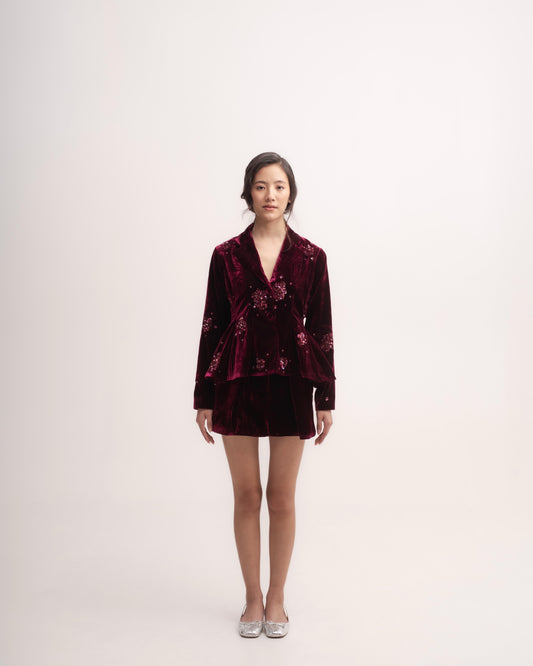 Silk-velvet pleated mini skirt