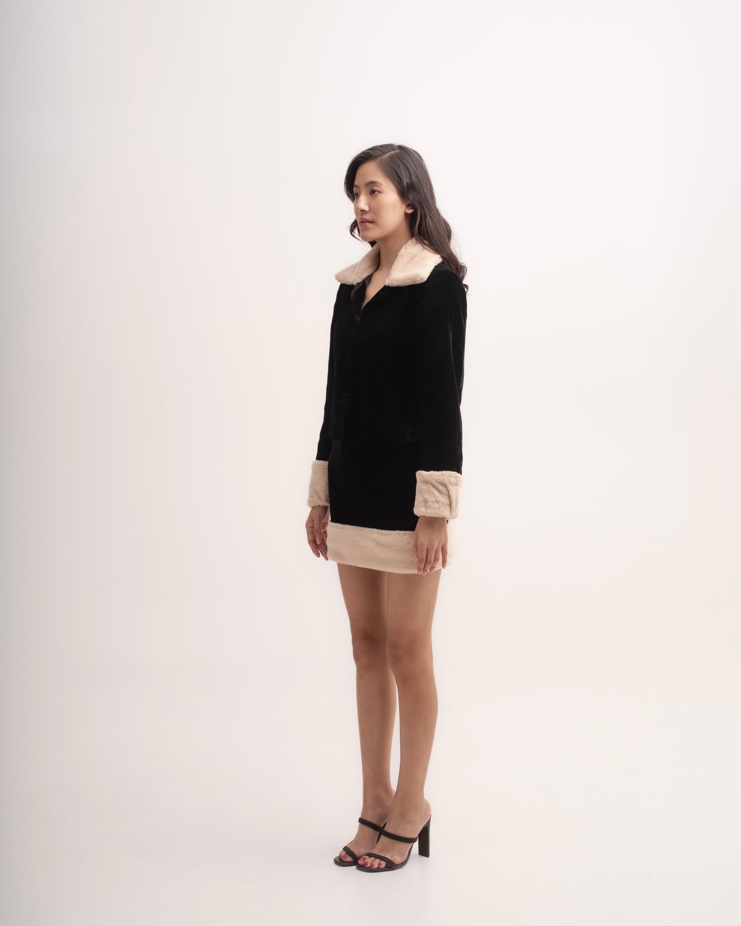 Silk-velvet faux fur mini skirt
