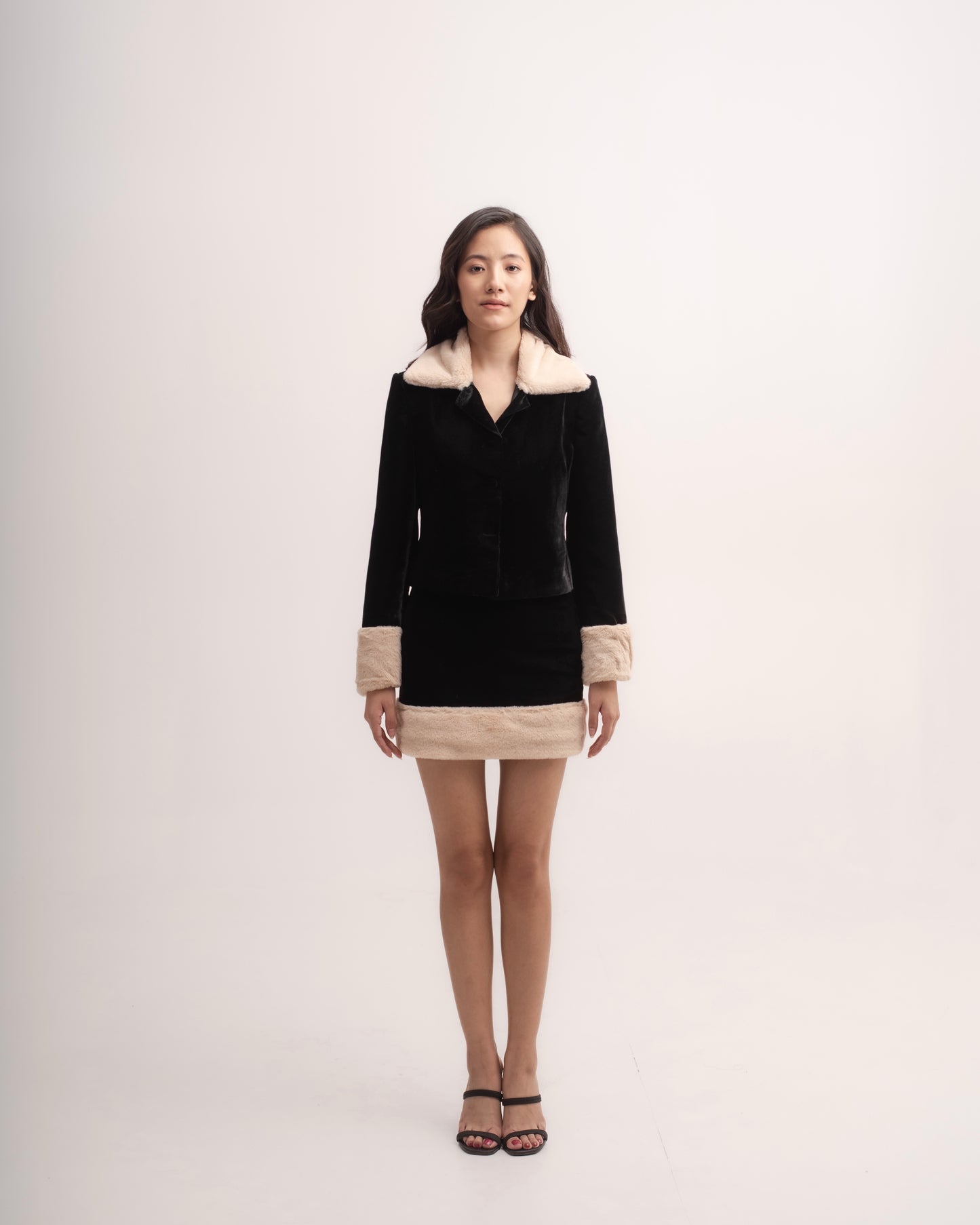 Silk-velvet fur mini skirt