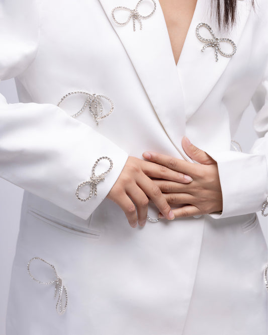 Oversized blazer with rhinestone bows