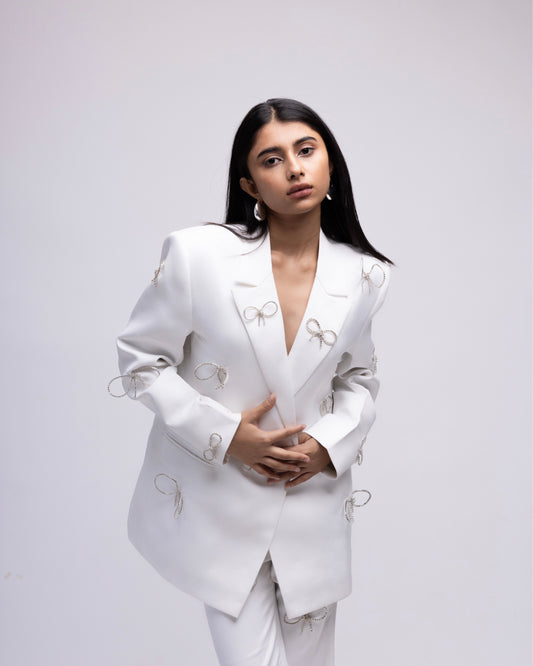 Oversized blazer with rhinestone bows