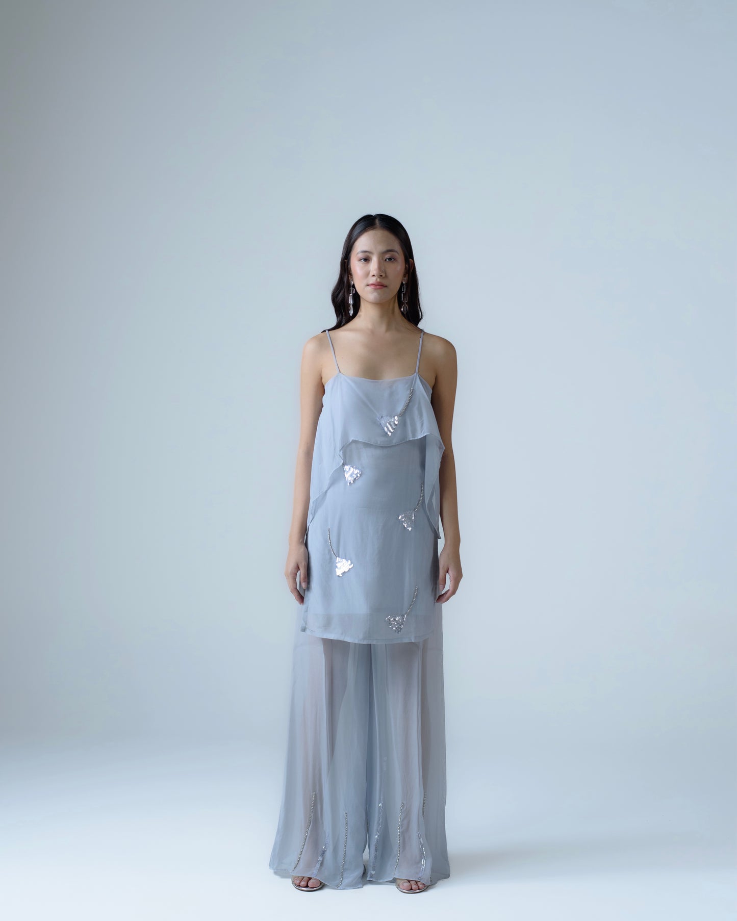 Hand-embellished strappy organza top
