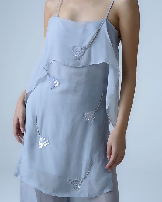 Hand-embellished strappy organza top