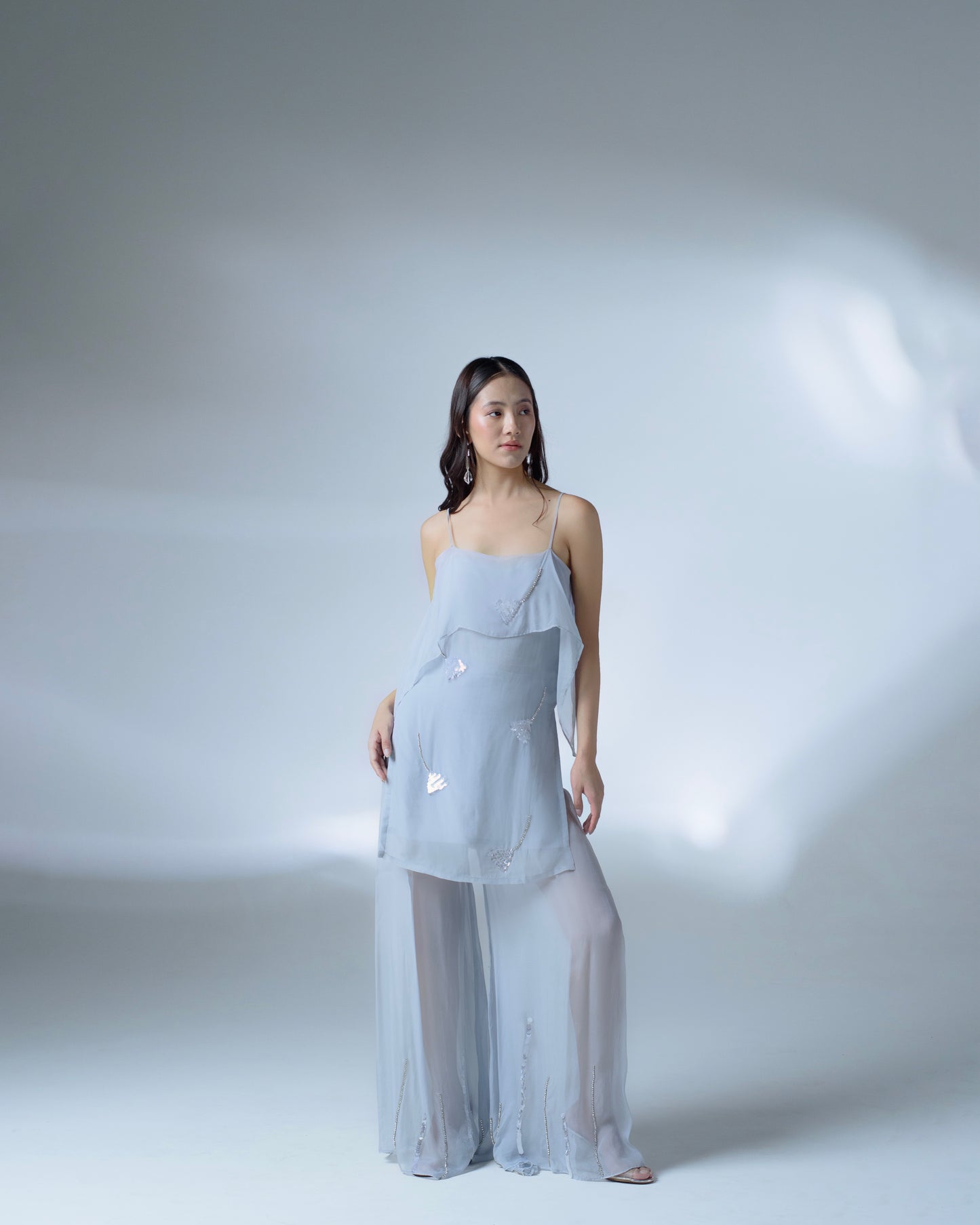 Hand-embellished strappy organza top