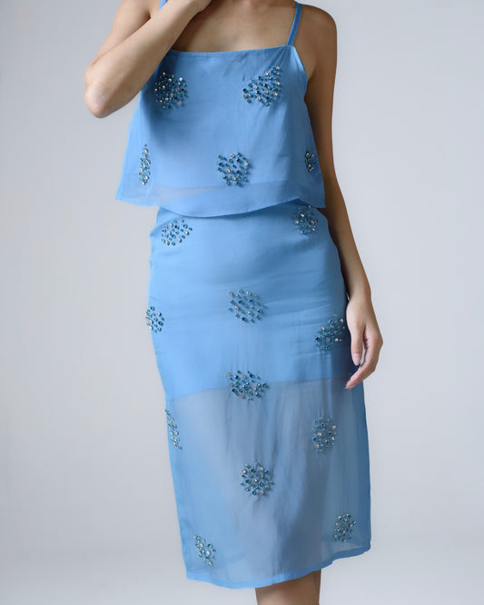 Hand-embellished organza midi skirt