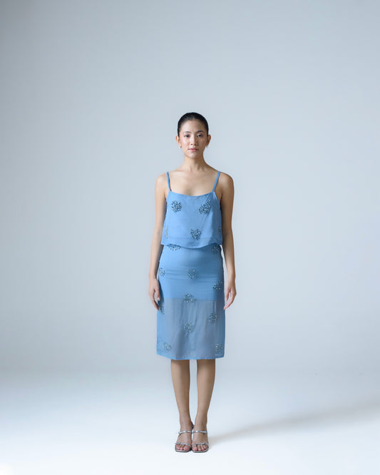 Hand-embellished organza midi skirt