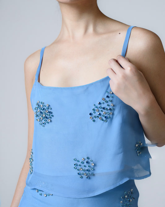 Hand-embellished strappy organza top