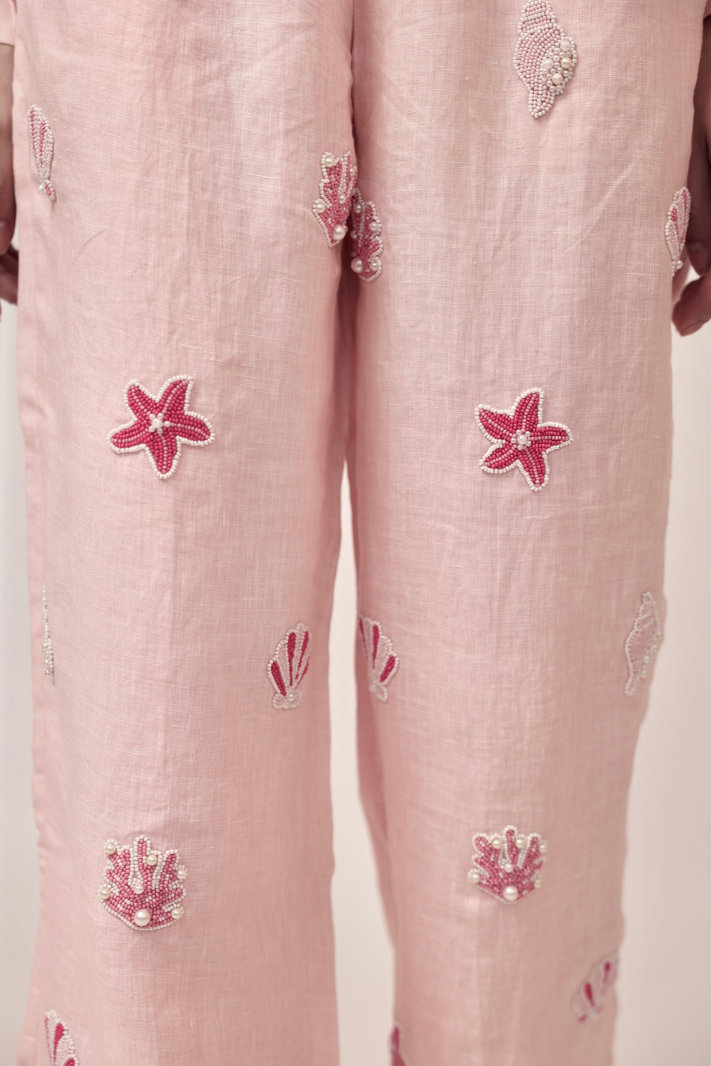 100% linen hand-beaded pants