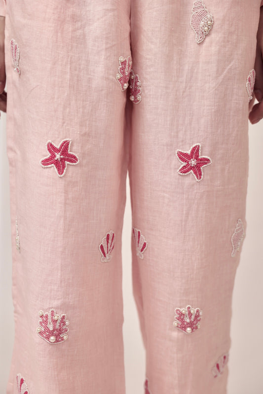 100% linen hand-beaded pants