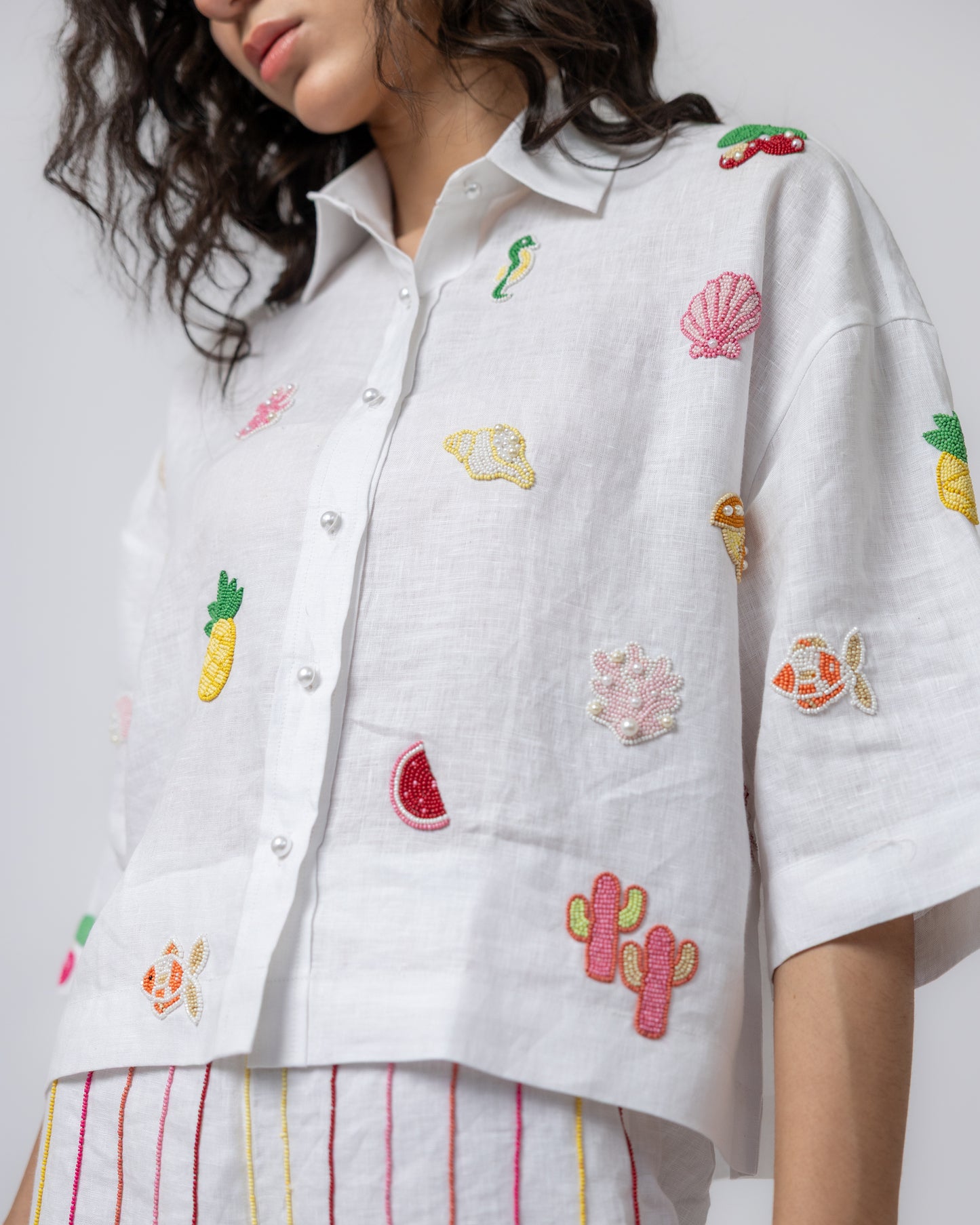 100% Linen hand-beaded shirt