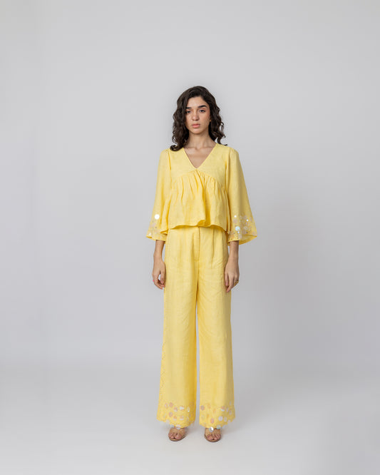 100% Linen long-sleeved beaded peplum with sequin detailing