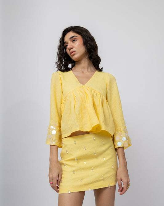 100% Linen mini skirt with crystal drops