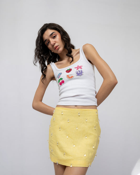 100% Linen mini skirt with crystal drops