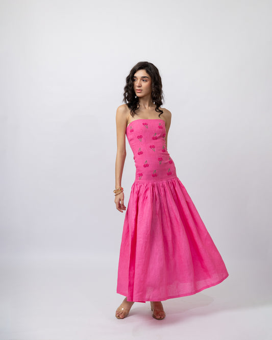 100% linen hand-beaded long dress