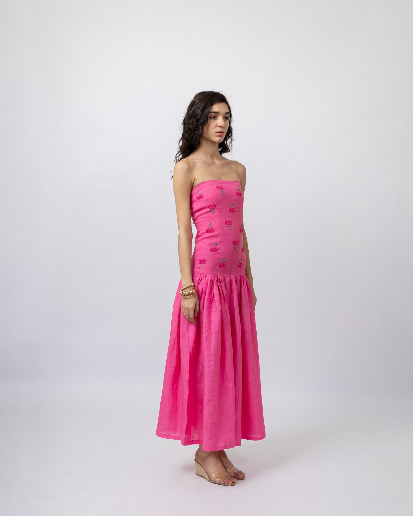 100% linen hand-beaded long dress