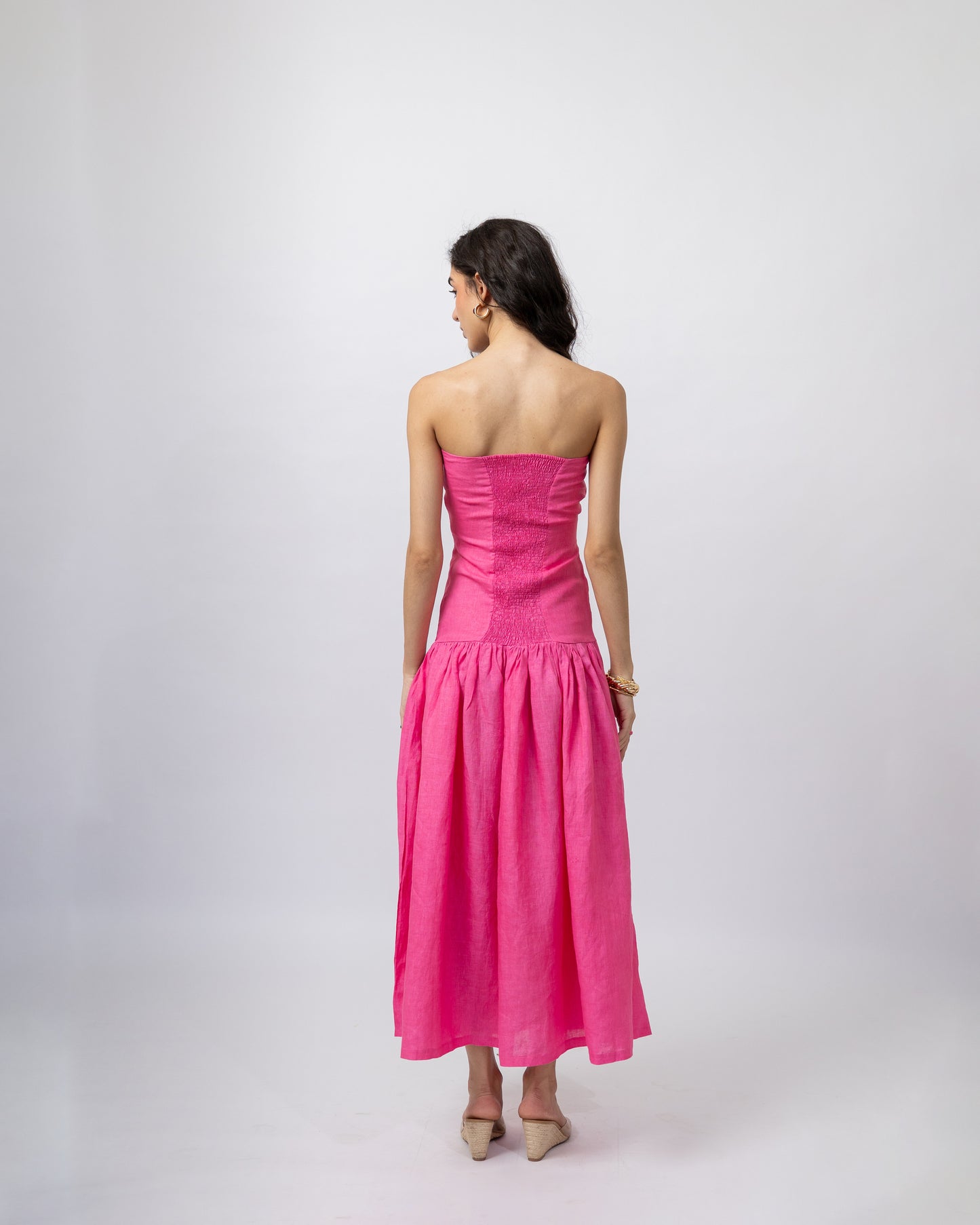 100% linen hand-beaded long dress