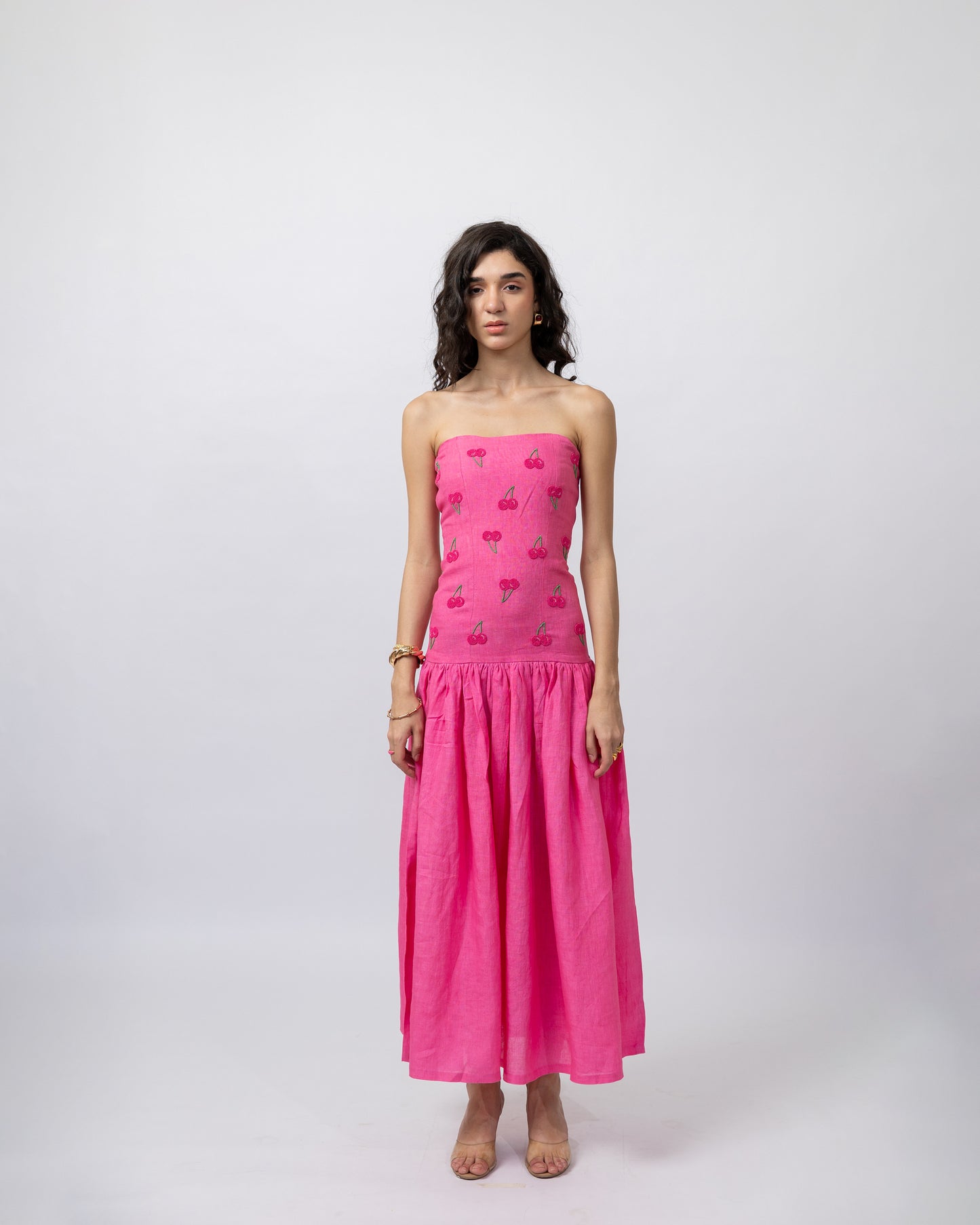 100% linen hand-beaded long dress