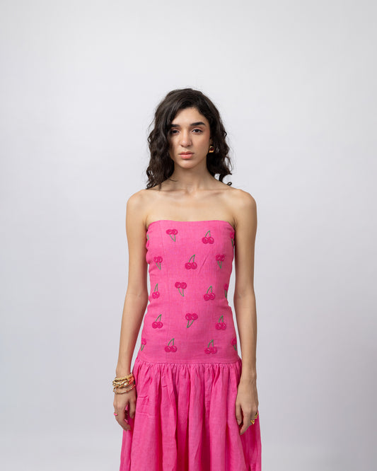 100% linen hand-beaded long dress