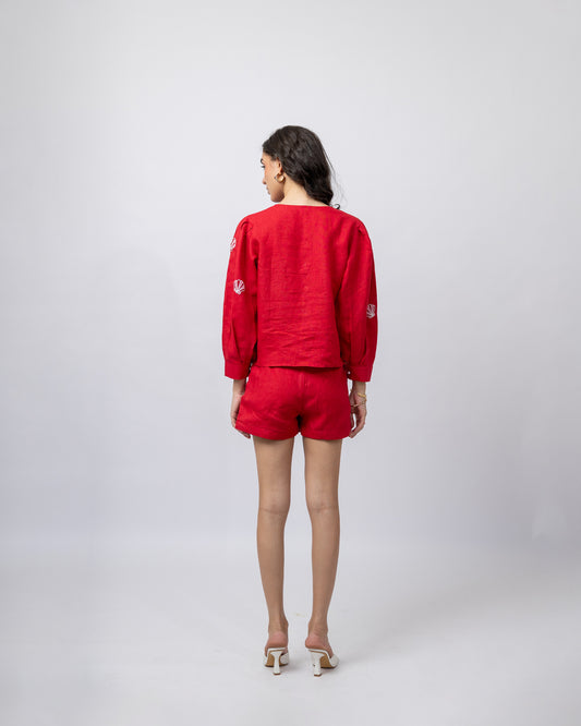 100% linen hand-beaded skort