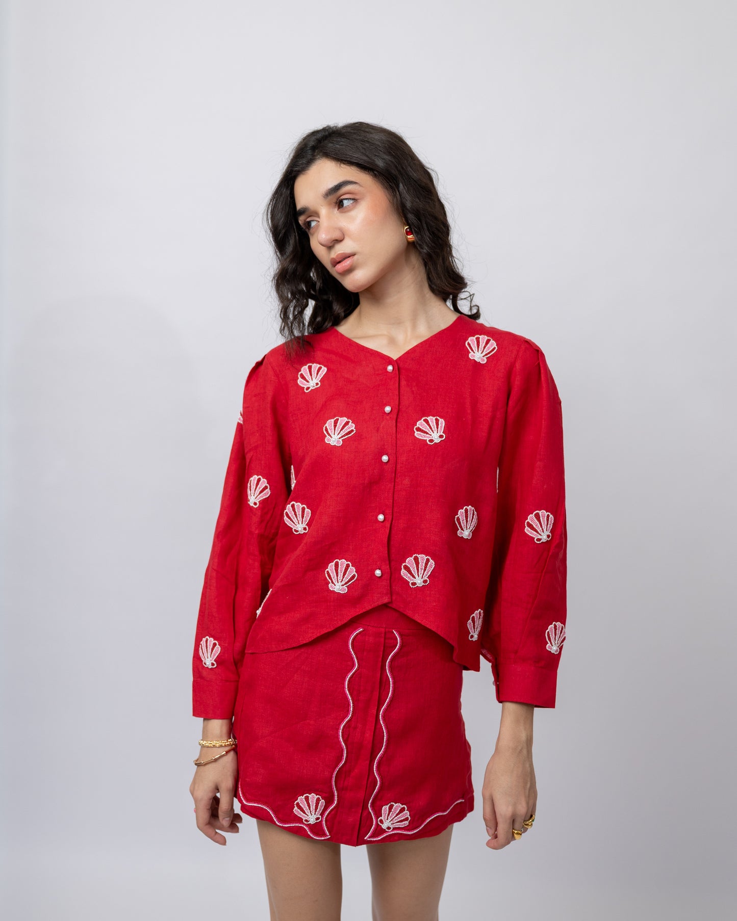 100% linen hand-beaded shirt