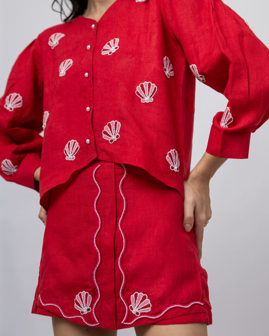 100% linen hand-beaded skort