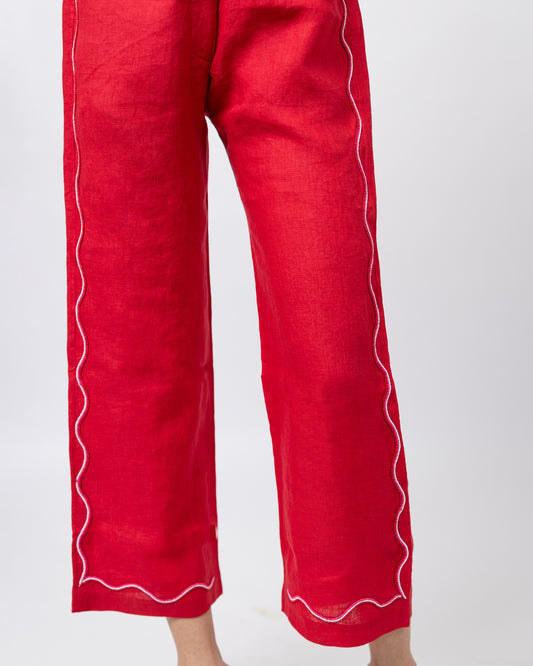 100% linen hand-beaded trousers