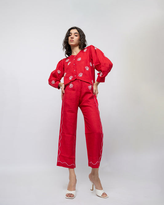 100% linen hand-beaded trousers