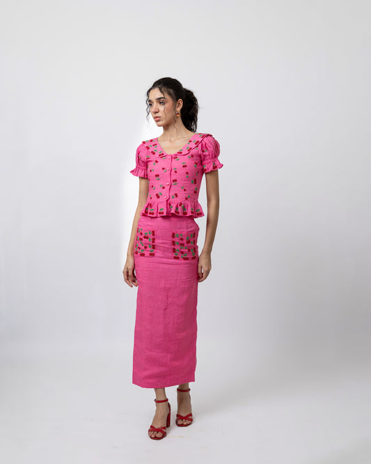 100% linen midi skirt with beaded pockets