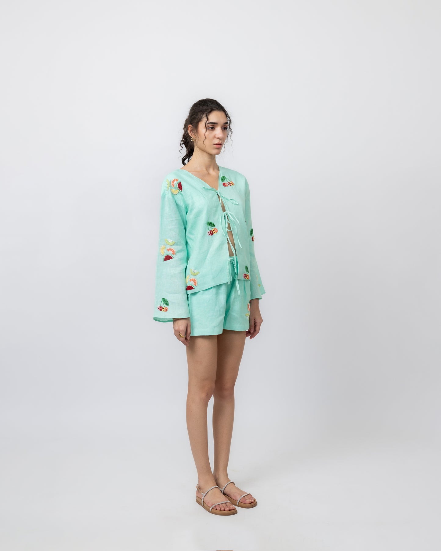 100% linen hand-beaded shorts