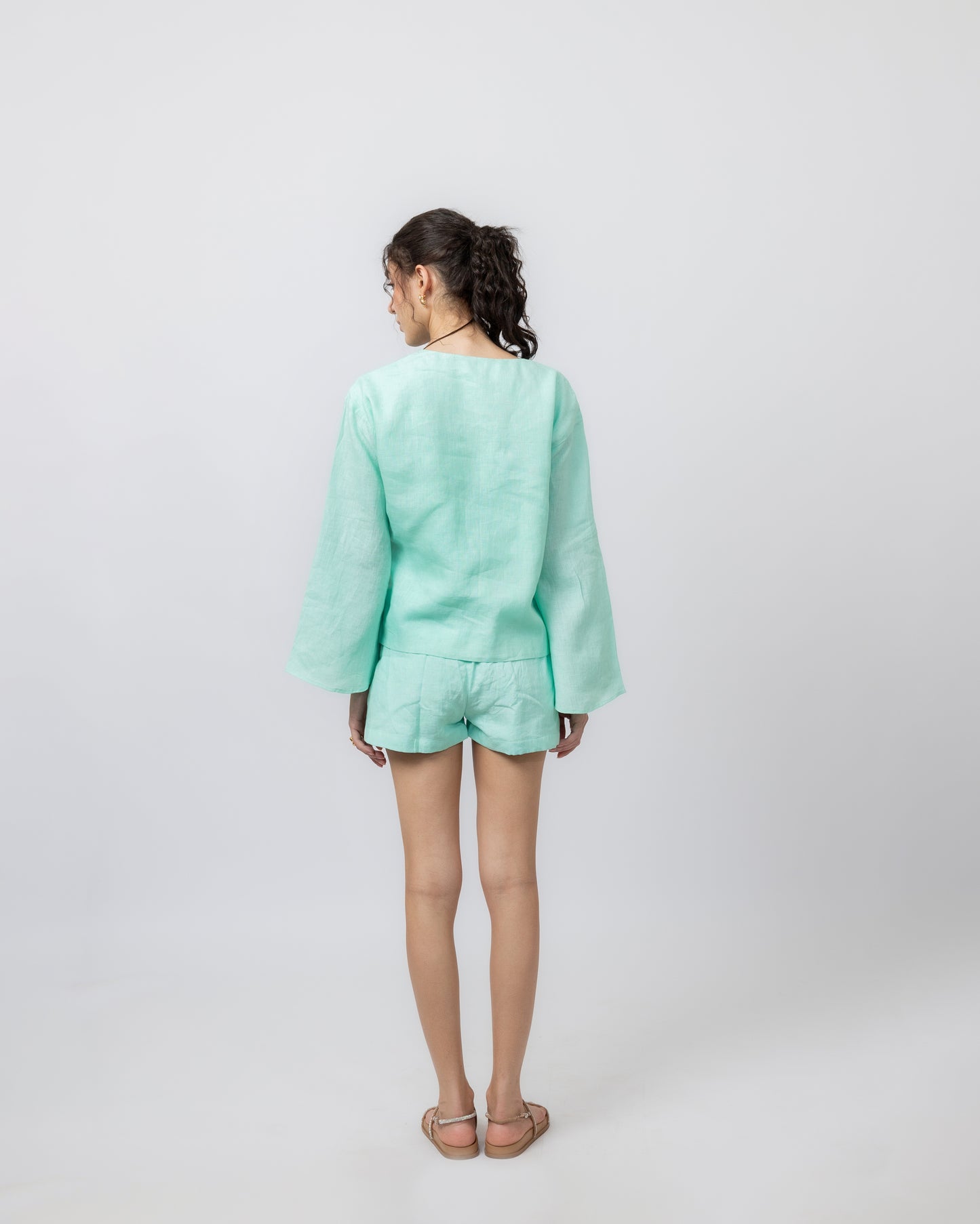 100% linen hand-beaded shorts