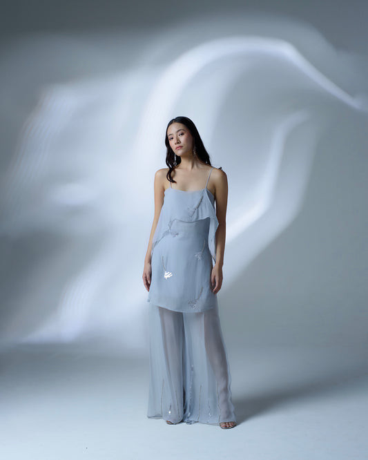 Hand-embellished strappy organza top