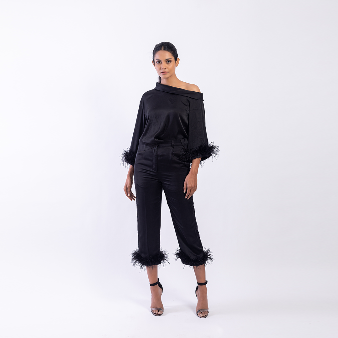 One shoulder feather detail top
