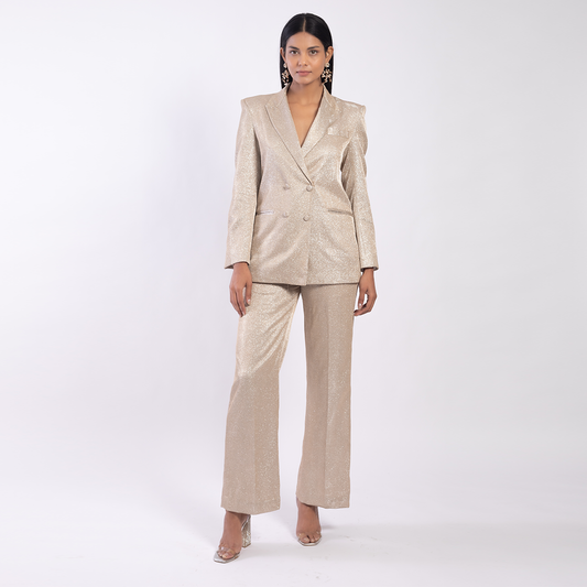 High-waist glitter trousers