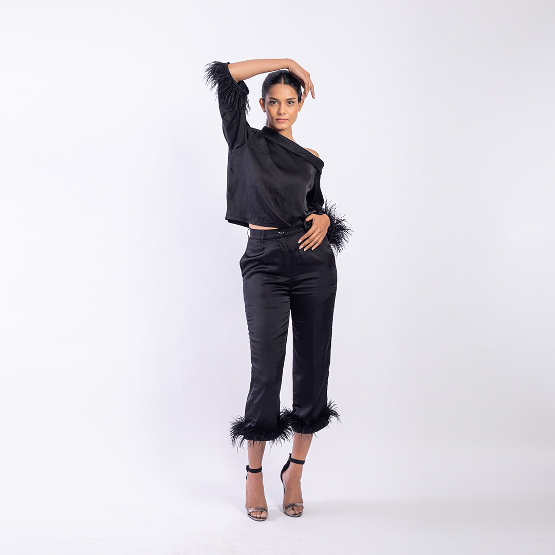 One shoulder feather detail top