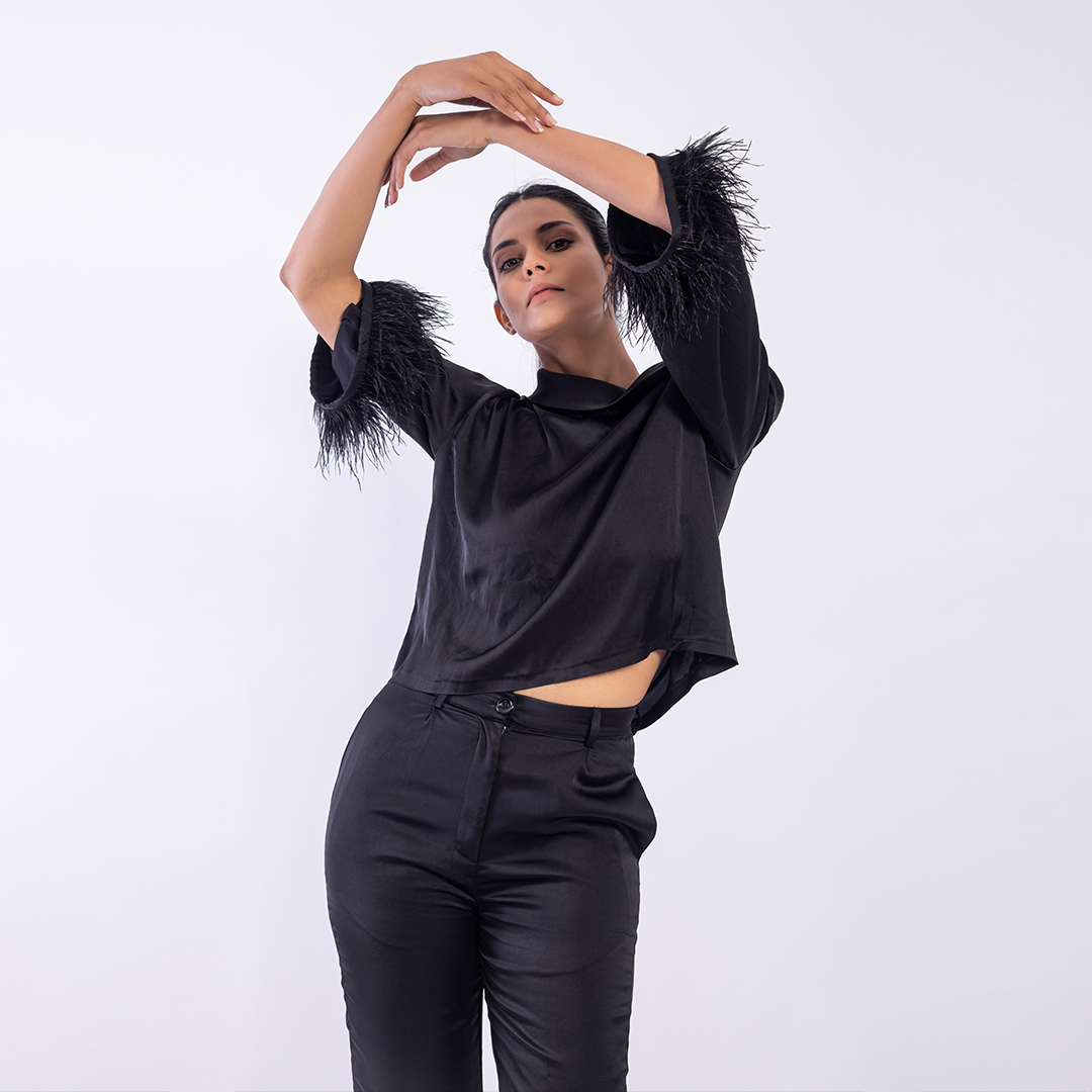 One shoulder feather detail top