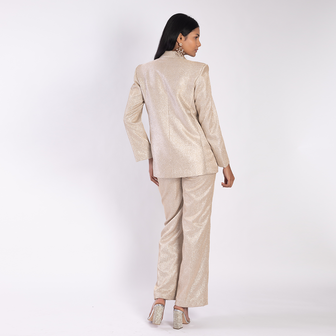 High-waist glitter trousers