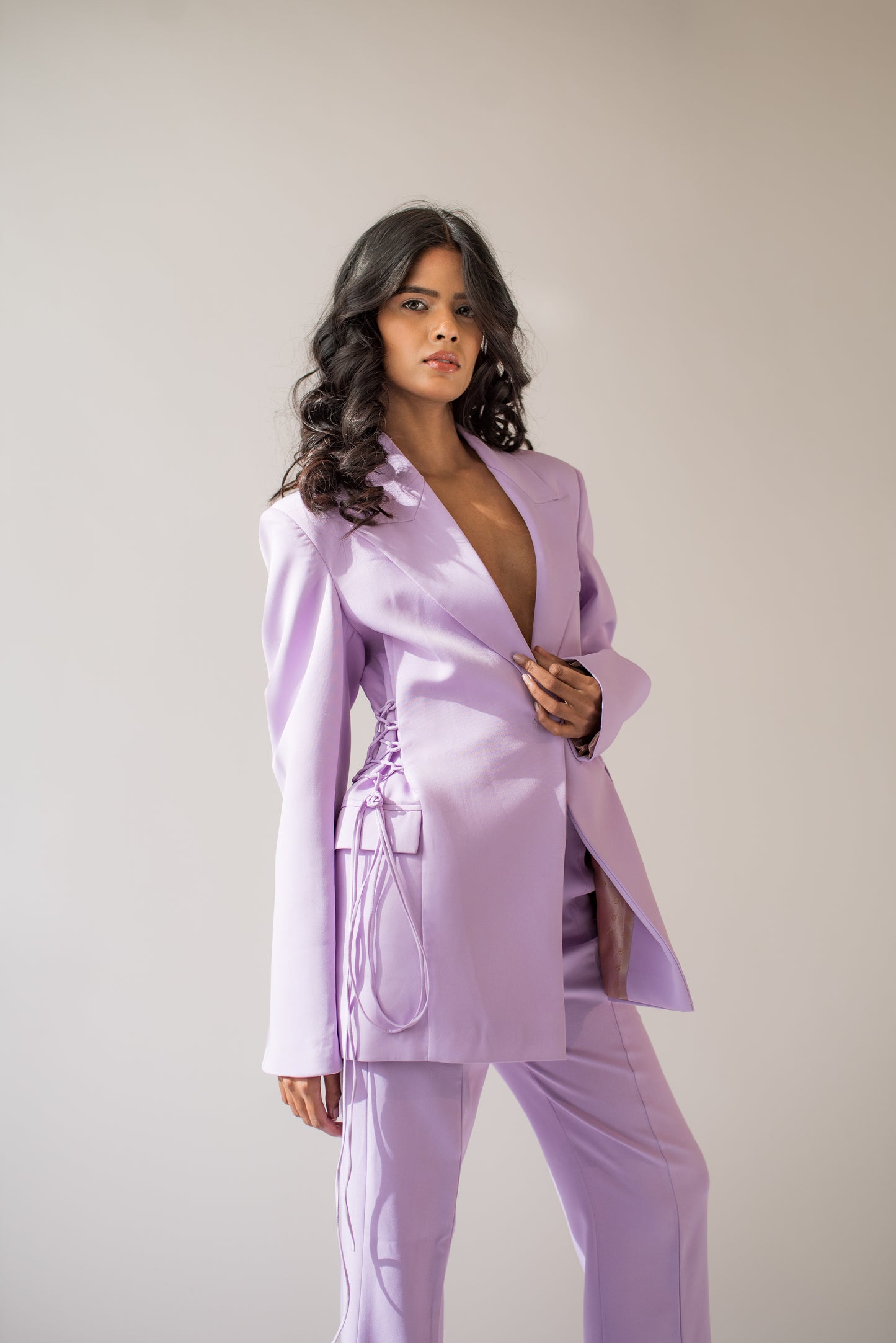 High-waist trousers with front slit