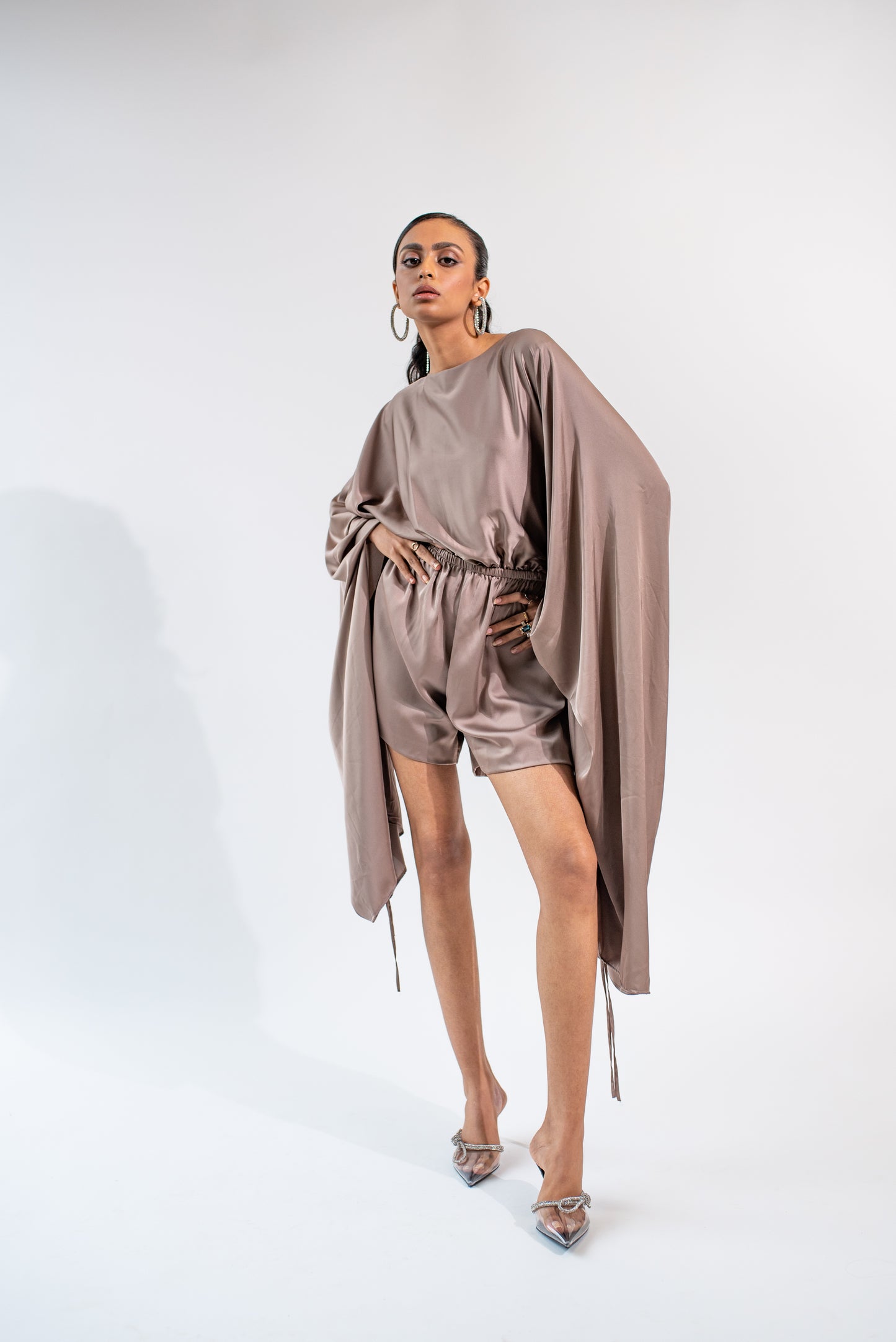 Long-sleeved satin playsuit