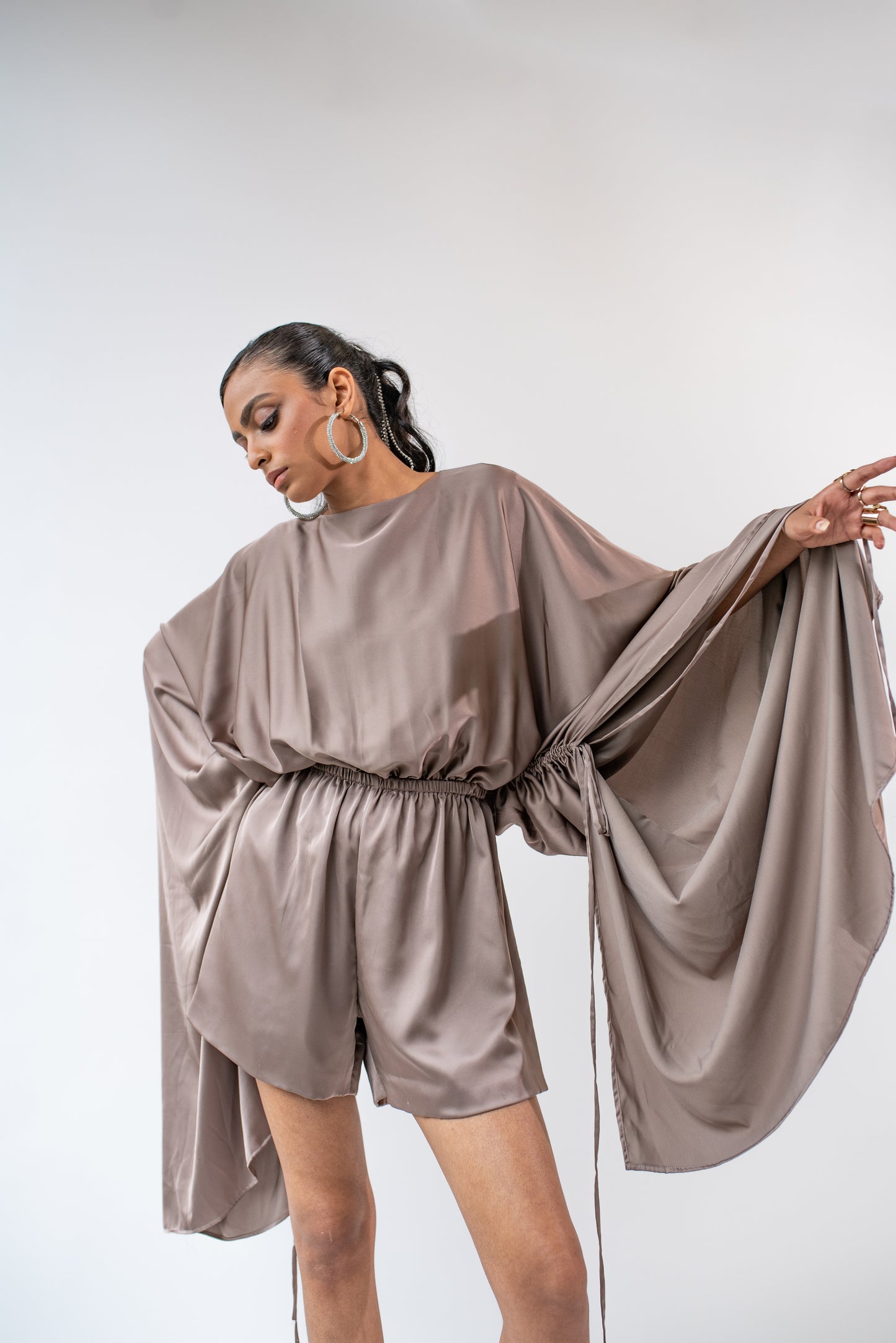Long-sleeved satin playsuit